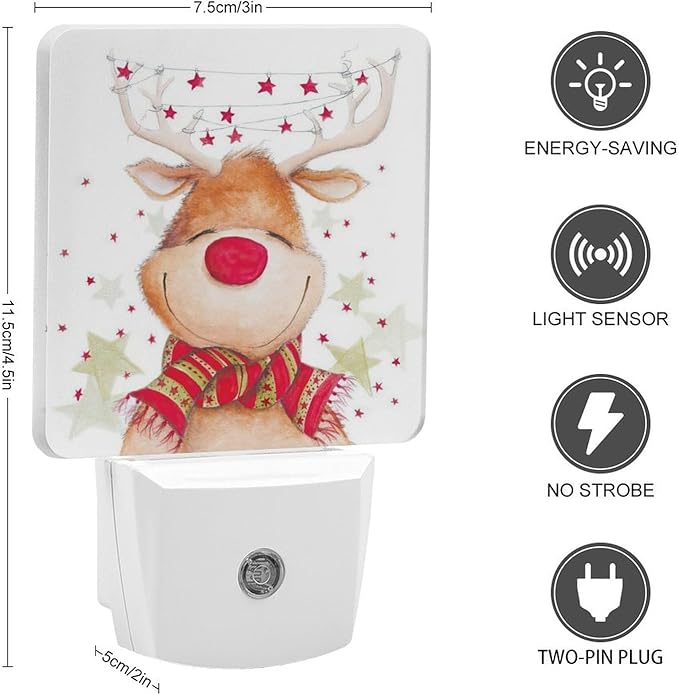 Christmas Deer Night Light, Plug into Wall Decor Nightlights for Bedroom, Bathroom, Hallway, Kitchen, with Dusk to Dawn Light Auto Sensors LED Night Lights for Boys Girls Women Men Room Gifts - Bloomnest