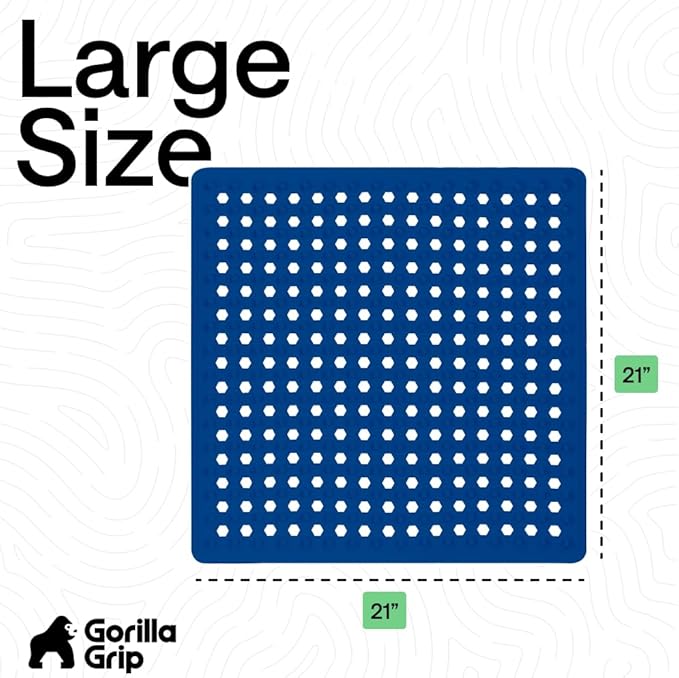 GORILLA GRIP Patented Square Shower Stall Mat, Small Bathtub Floor Mats for Stand Up Showers, Suction Cups, Drain Holes, Machine Wash, Soft on Feet, Bathroom Accessories 21x21 Inch, Royal Blue Opaque - Bloomnest