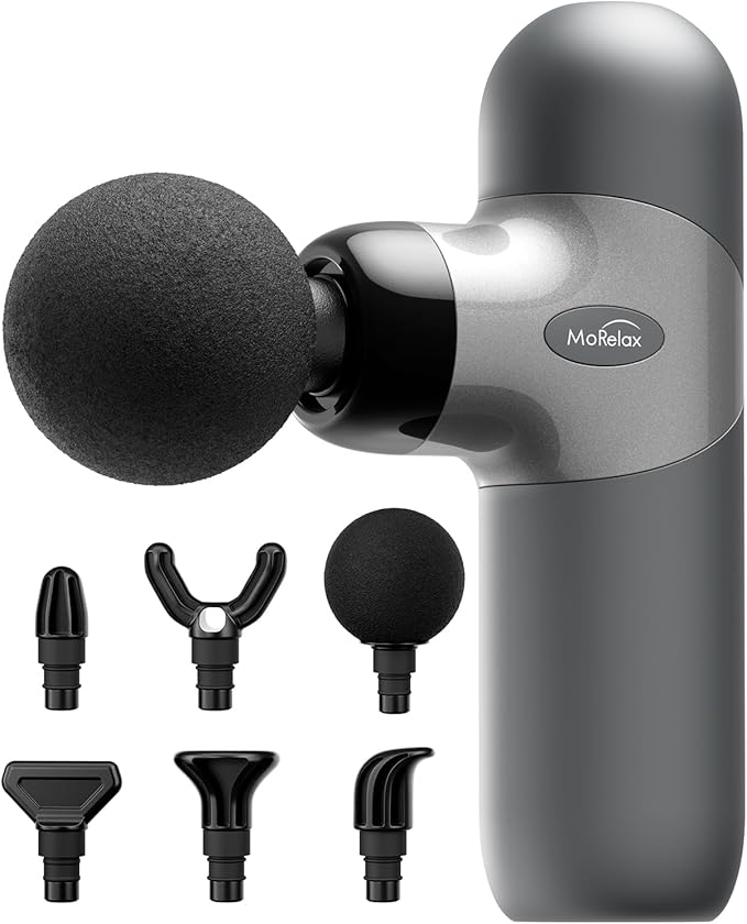 Mini Massage Gun, Percussion Muscle Massager for Back Pain Relief, Compact Sports Travel Massage Gun with 6 Massage Heads 4 Speeds, Gift for Her, Home, Athletes - Bloomnest