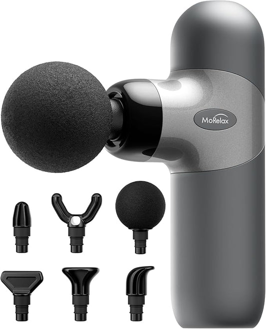 Mini Massage Gun, Percussion Muscle Massager for Back Pain Relief, Compact Sports Travel Massage Gun with 6 Massage Heads 4 Speeds, Gift for Her, Home, Athletes - Bloomnest