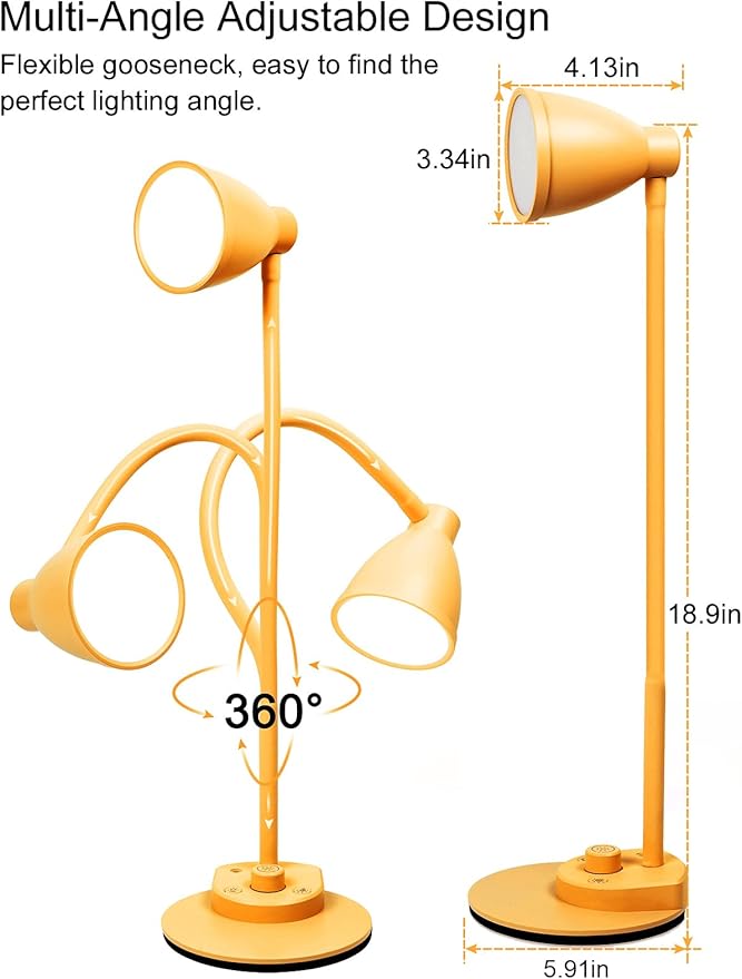 BOHON LED Desk Lamp with USB Charging Port, 3 Color Modes Fully Dimmable Reading Lamp, Auto Dimming Task Lamp, Flexible Gooseneck Table Light for Home Office Dorm Bedside, Bright Yellow - Bloomnest