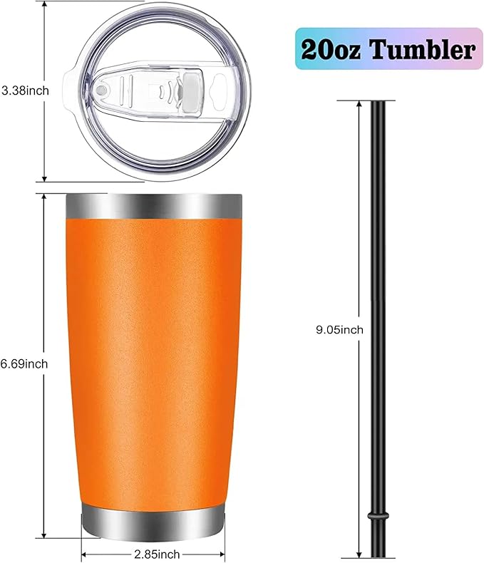 VEGOND 20oz Tumbler with Lid and Straw Stainless Steel Tumbler Cup Bulk Vacuum Insulated Double Wall Travel Coffee Mug Powder Coated Coffee Cup(Orange 6 Pack) - Bloomnest