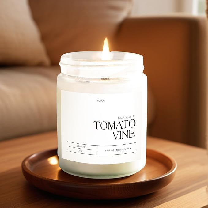 Tomato Vine Candles for Home Scented, Natural Soy Wax Aromatherapy Non Toxic Heavy Scented Candle with Essential Oil, Home Fragrance Stress Relief Jar Candles Gifts for Women & Men 9oz - Bloomnest
