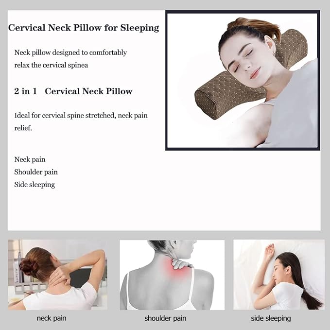 Cervical Neck Pillow for Pain Relief Sleeping, Neck roll Pillow Memory Foam for Stiff Neck Pain Relief ，Travel Bolster Pillow for Bed for Side Sleepers Back Sleeper. (Brown) - Bloomnest