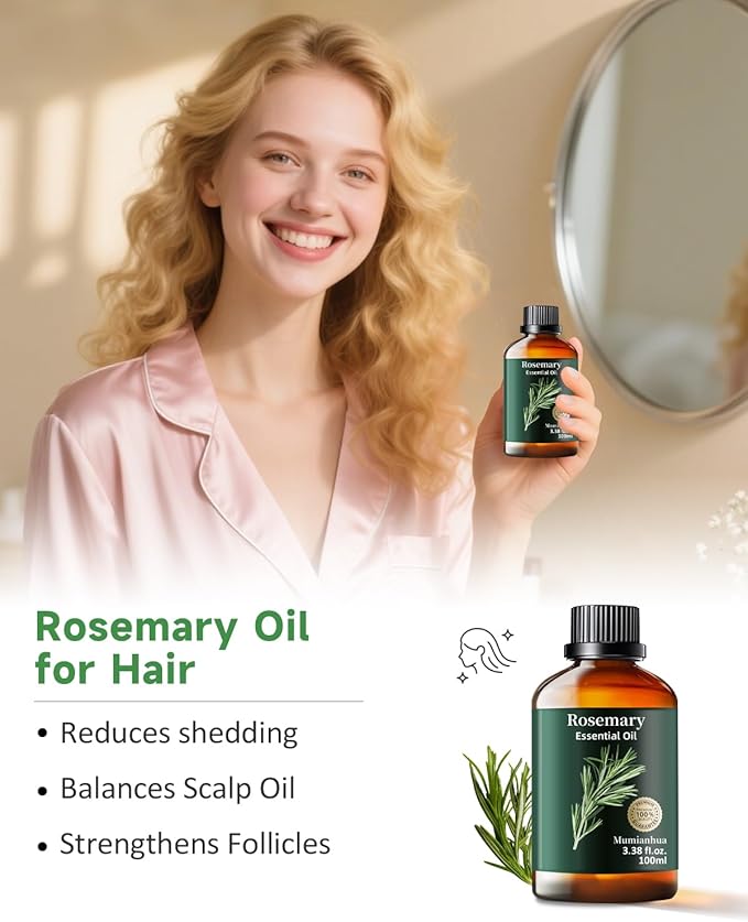 Rosemary Essential Oil Pure Mumianhua Natural Rosemary Oil for Diffuser, Aromatherapy, Cleansing, Scalp,Hair, Skin, Soap Making 3.38 Fl Oz - Bloomnest