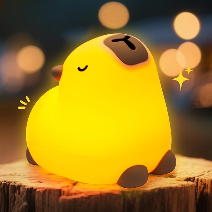 Cute Capybara Night Light for Kids, 3-Level Dimmable Nursery Nightlight, Silicone Squishy Light Up Gifts, Rechargeable Bedside Touch Lamp for Breastfeeding Toddler Baby Kids Decor - Bloomnest