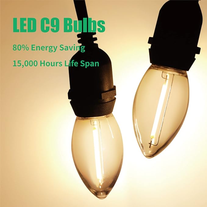 Meconard C9 Led Replacement Christmas Light Bulbs, 100 Pack C9 Shatterproof Plastic Led Bulbs for Christmas Outdoor String Lights, E17 Intermediate Base, Commercial Grade Holiday Bulbs, Warm White. - Bloomnest