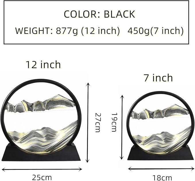BGFJYUK Moving Sand Art Picture in Motion, Round Tempered Glass 3D Deep Sea Sandscapes with Display Flowing Sand Frame for Relaxing Desktop Home Office Work Décor for Kids Adults (Black, 12inch) - Bloomnest