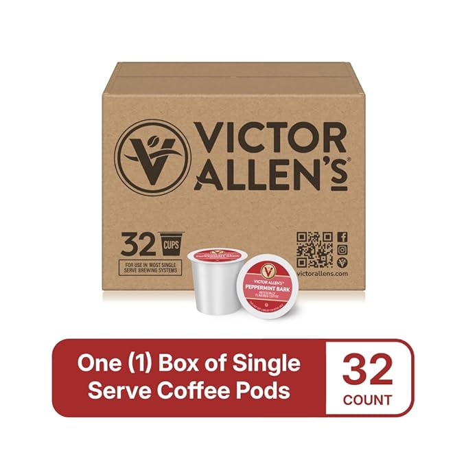 Victor Allen's Coffee Peppermint Bark Flavored, Medium Roast, 32 Count, Single Serve Coffee Pods for Keurig K-Cup Brewers - Bloomnest