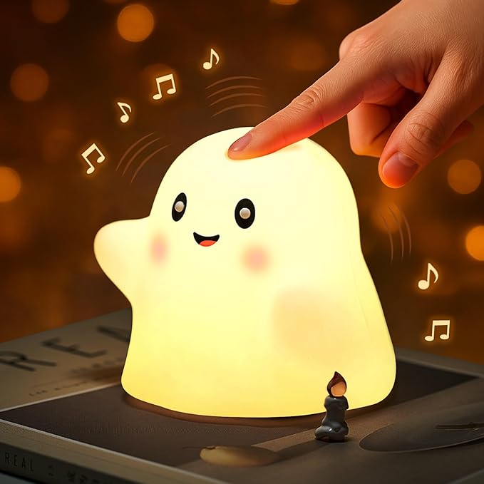 Ghost Night Light for Kids – Gift & Fun Toy for Kids, Touch Tap Lamp with Sounds, Squishy Silicone, Eye-Safe LED, 30-Min Timer, Dimmable Rechargeable Bedside Table Lamp – Gift for Boys & Girls - Bloomnest