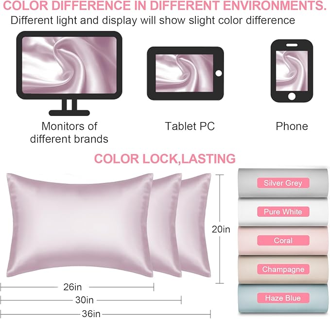 Mulberry Silk Pillow Cases 2 Pack King Size 20x36 Inches with Hidden Zipper, Ultra Smooth and Soft Breathable Cooling Silk Satin Pillowcase Set of 2, Better for Hair and Skin, Gifts for Women Men - Bloomnest
