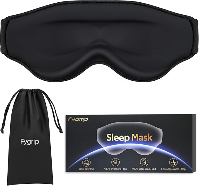 3D Cooling Eye Mask Sleep Mask for Men & Women, 100% Pressure-Free & Light Block-Out Eye Mask for Sleep with Easy Adjustable Strap, Night Eye Cover for Travel, Black - Bloomnest
