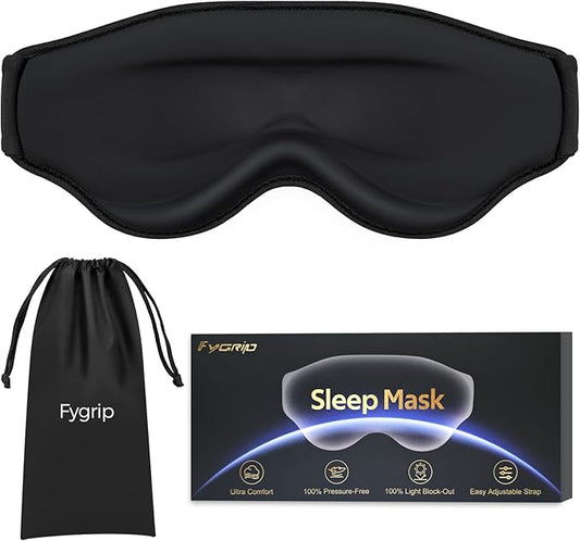 3D Cooling Eye Mask Sleep Mask for Men & Women, 100% Pressure-Free & Light Block-Out Eye Mask for Sleep with Easy Adjustable Strap, Night Eye Cover for Travel, Black - Bloomnest