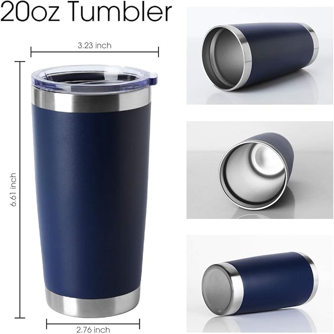 HASLE OUTFITTERS 20oz Stainless Steel Tumblers Bulk, Insulated Travel Cup with Lid, Double Wall Vacuum Coffee Mug for Cold & Hot Drinks 4 Pack, Navy - Bloomnest