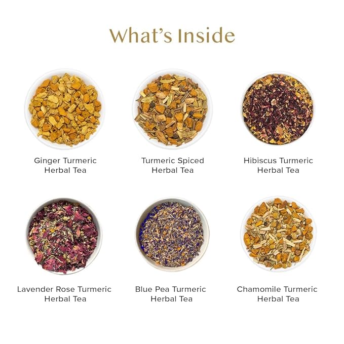VAHDAM, Limited Edition - Turmeric Herbal Wellness Tea Gift Set - 6 Oprah's Favourite Turmeric Herbal Blends in Gift Box | Gluten Free, Non GMO | Gifts for Him/Her | Tea Gifts for Men & Women - Bloomnest