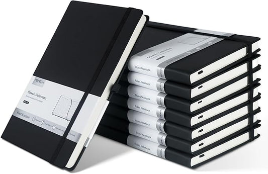 POPRUN 8 Pack Black Lined Journal Notebooks, Waterproof PU Leather Hardcover, A5 Classic College Ruled Journals for Writing, Business Work, School Note Taking, 5.5 x 8.3 inch, 240 Pages Notepad - Bloomnest