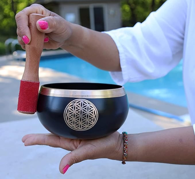 Tibetan Flower Of Life Singing Bowl Mallet Cushion Set ~ For Meditation, Yoga, Spiritual Healing and Mindfulness ~ Extra Large DharmaObjects