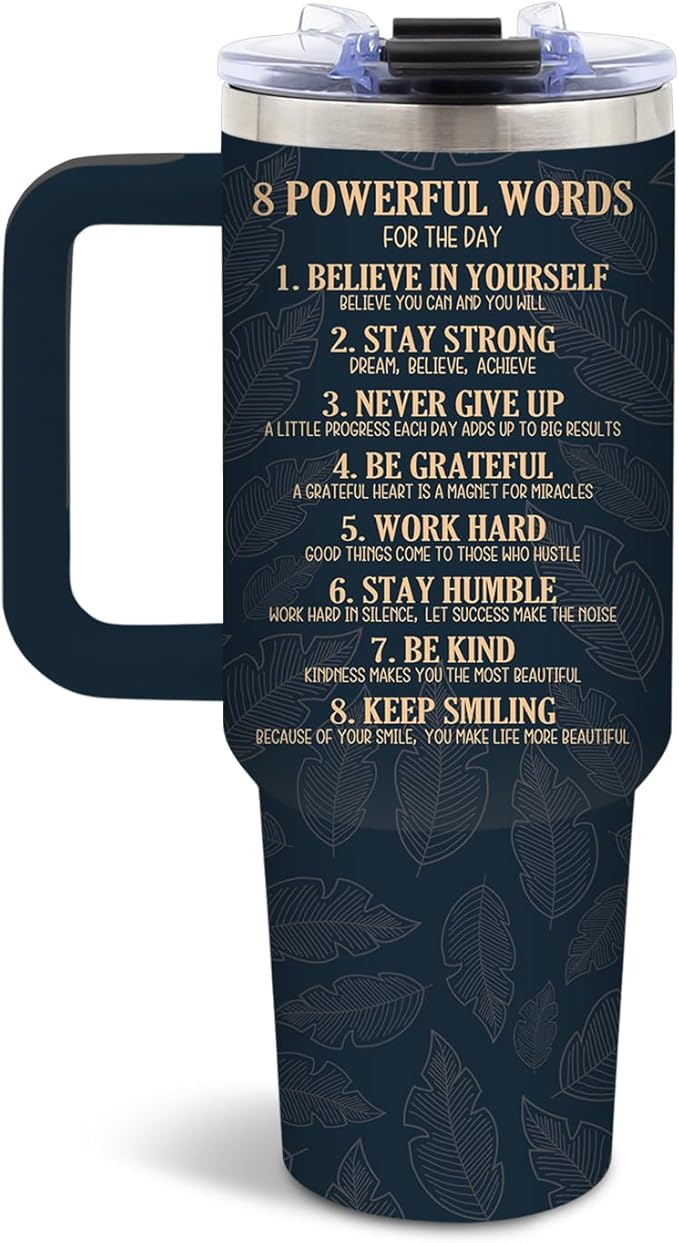 DUUV 40 Oz Tumbler with Motivational Quotes - Stainless Steel Insulated Travel Mug for Daily Empowerment, Christmas Inspirational Gifts with Powerful Words (Believe, Never Give Up, Stay Strong), 1PCS - Bloomnest