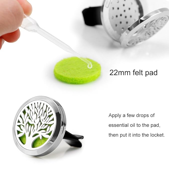 Car Air Freshener, 2PCS 30mm Car Aromatherapy Essential Oil Diffuser Stainless Steel Cars Diffuser with Vent Clip 12 Felt Pads - Bloomnest