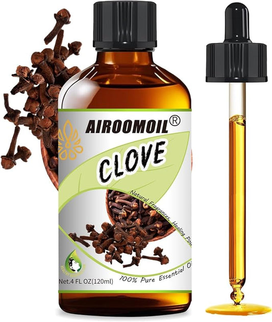 Pure Clove Essential Oil, 100% Natural 4 Fl Oz (120 ml) for Diffusers, Home Fragrance, DIY Candles, Soap, Sprays, Perfect Holiday Gift and Seasonal Aromatherapy Airoomoil