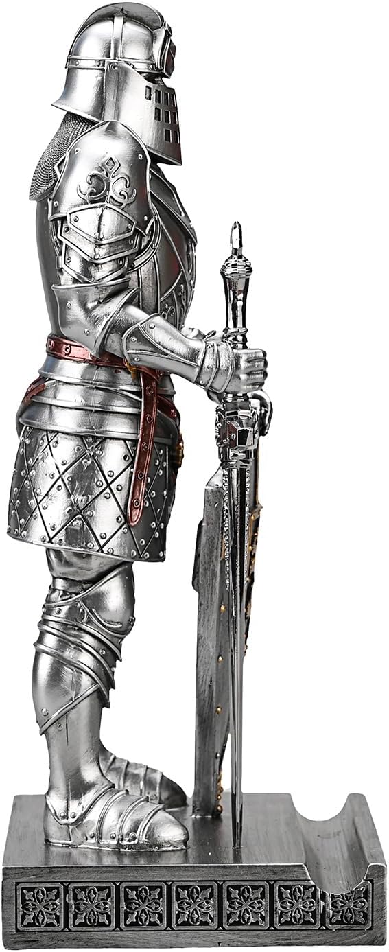 King's Guard Ornament Knight Statue for Desk, Desktop Accessories Pen Holder Pen Stand Paperweight for Office and Home (Silver)