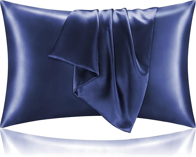 Pure Natural Mulberry Silk Pillow Cases with Zipper Made in USA, King Size, Luxury 22 Momme Silk Pillowcase for Hair and Skin, Hypoallergenic (Navy Blue, King) - Bloomnest