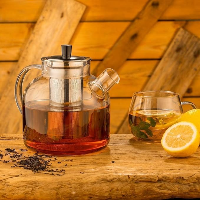 Glass Teapot with Removable Infuser,Ehugos 800ml (27OZ) Stovetop Safe Small Tea Pot, Blooming and Loose Leaf Hand Crafted Kettle for Women and Adult with Stainless Infuser
