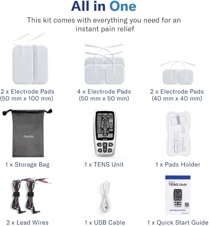 Alcedo TENS Unit + EMS Combination Machine Muscle Stimulator for Pain Relief, Electric Rechargeable Pulse Massager with 41 Modes for Back/Neck Pain Therapy Alcedo