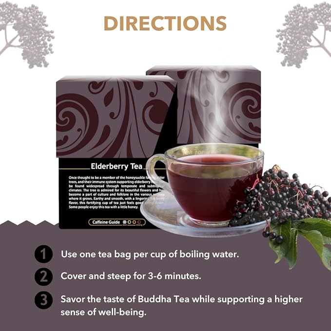 Buddha Teas - Organic Elderberry - Herbal Tea - For Health & Wellbeing - With Antioxidants & Minerals - Clean Ingredients - Caffeine Free - OU Kosher & Non-GMO - 18 Tea Bags (Pack of 1) - Bloomnest