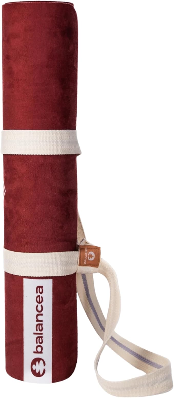 Yoga Mat With Strap 5mm Non Slip Suede & TPE - Beige Eco-Friendly Fitness & Exercise Mat for Home Gym, Pilates, Hot Yoga, and Meditation - Lightweight Durable 72 x 24 inch Workout Mat for Women, Men - Bloomnest