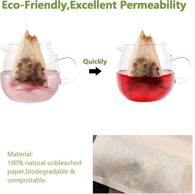 100Pcs Disposable Tea Bags for Loose Leaf Tea, 100% Natural Wood Pulp Paper Material, Empty Unbleached Filter Bags with Drawstring - Bloomnest