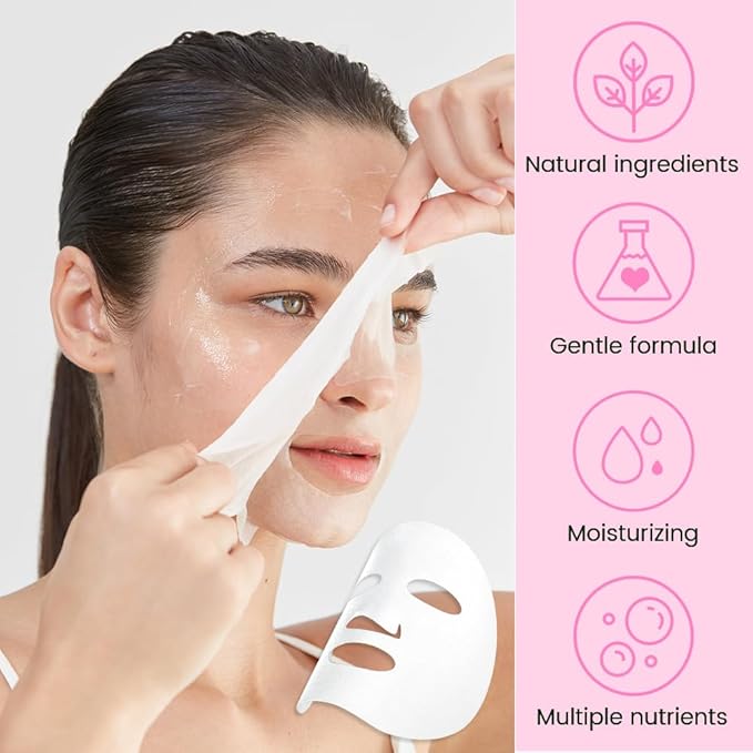 8 Pack Rose Face Mask,Pink Face Masks Skincare Spa Day Kit Supplies,Spa Party Favors for Women,Sheet Facial Mask Skincare Gifts Set,Moisturize Soothe for All Skin Types - Bloomnest