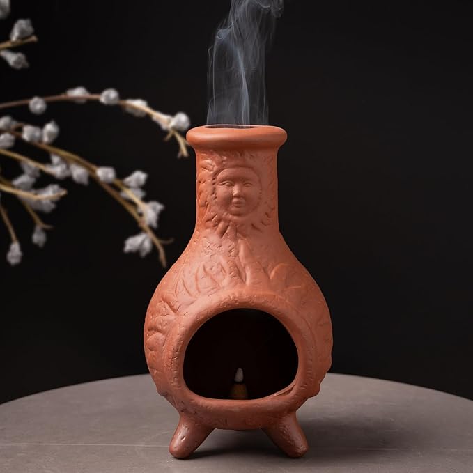 Handcrafted Terracotta Palo Santo Holder with Sun Face Design - Mini Chiminea Incense Burner for Sage & Copal - Thoughtful Gifts for Meditation, Yoga, Aromatherapy - Bloomnest