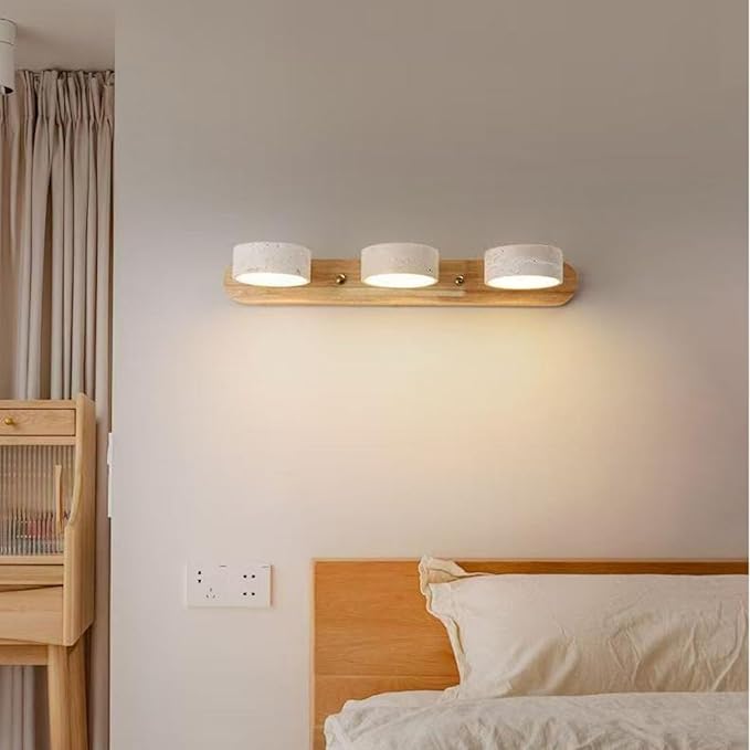 Japanese Wabi-Sabi LED Wall Sconce with Natural Stone Shade,Vintage Swivel Wall Lights,Modern Wall Sconce for Bathroom Mirror, Kitchen,Dining Room,Hallway,Vanity Lighting (B, 3 Heads) - Bloomnest