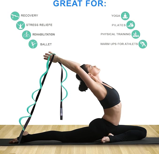 Premium Durable Stretch Straps with Loops, Stretching Strap for Physical Therapy, Multi-Loop Yoga Strap Fitness Exercise Strap for Yoga, Pilates, Dance, Flexibility&Exercise - Bloomnest
