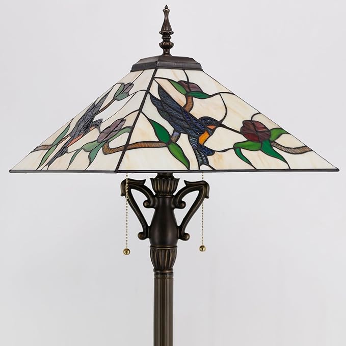 Tiffany Floor Lamp Amber Hummingbird Mission Style Stained Glass Standing Reading Light 16X16X64 Inch - Bloomnest
