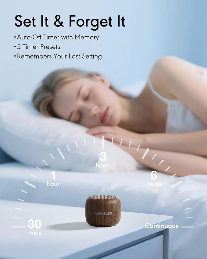 Sound Machine Flowtune White Noise Machine for Baby Adults, Mini Portable Sound Machine for Travel, 6H Timer, 18 Soothing Sleep Sounds Gift (Wood Grain) - Bloomnest
