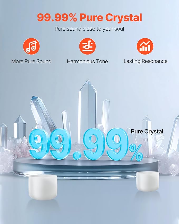 VEVOR 2PCS Crystal Singing Bowls, 8-inch and 10-inch A & F Note Singing Bowls, Frosted Quartz Singing Bowl with 10" Carrying Bag, 1 Rubber Mallet and 2 O-Rings, Ideal for Meditation Yoga Sound Healing - Bloomnest
