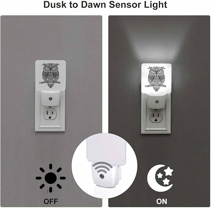 LED Night Light,Owl Sit On Branch LED Night Light Plug into Wall with Dusk to Dawn Light Sensor White Energy Efficient Nightlight for Bedroom Bathroom Hallway Living Room Kitchen - Bloomnest