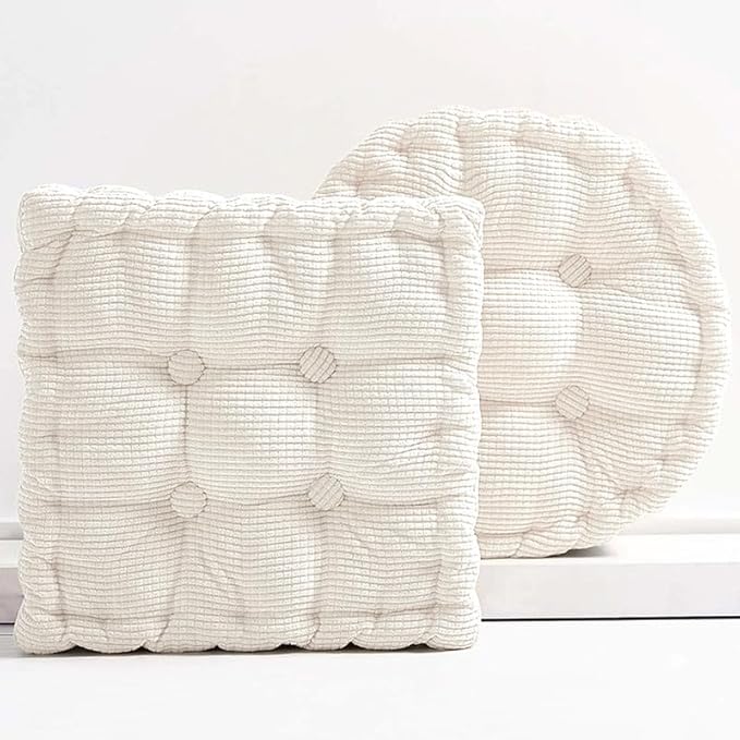 Meditation Floor Pillow Set of 2 Large Square and Round Floor Cushions for Adults White Corduroy Floor Seat Pillows Cushion for Living Room Balcony Tatami Yoga,18x18 Inch - Bloomnest