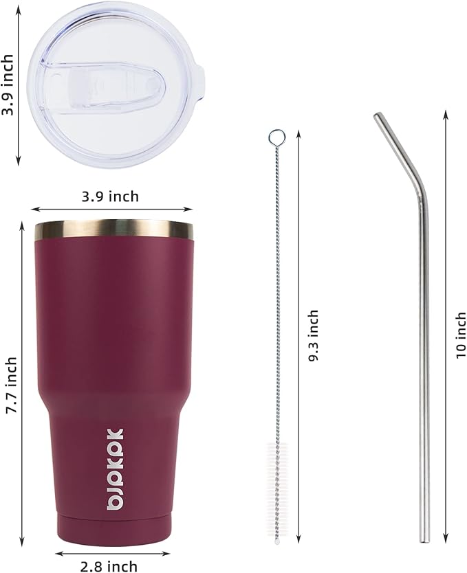 BJPKPK 30 oz Stainless Steel Insulated Tumbler with Lid and Straw, Reusable Ice Travel Coffee Thermal Tumblers Cup,Brick Red - Bloomnest