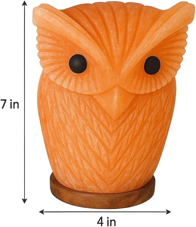 Himalayan Salt Lamp Owl Shape – 7 Inch High, 4.4 lbs, Hand-Crafted Natural Pink Rock Salt Lamp with Wooden Base & Dimmer Cable - Bloomnest