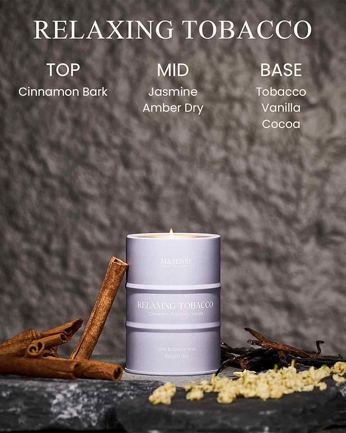 M&SENSE Tobacco Scented Candles Natural Non Toxic, Aromatherapy Candle for Stress Relief Meditation Relaxing, Housewarming Gifts for Women Men, 11.3oz 70 Hour Long Burning - Bloomnest