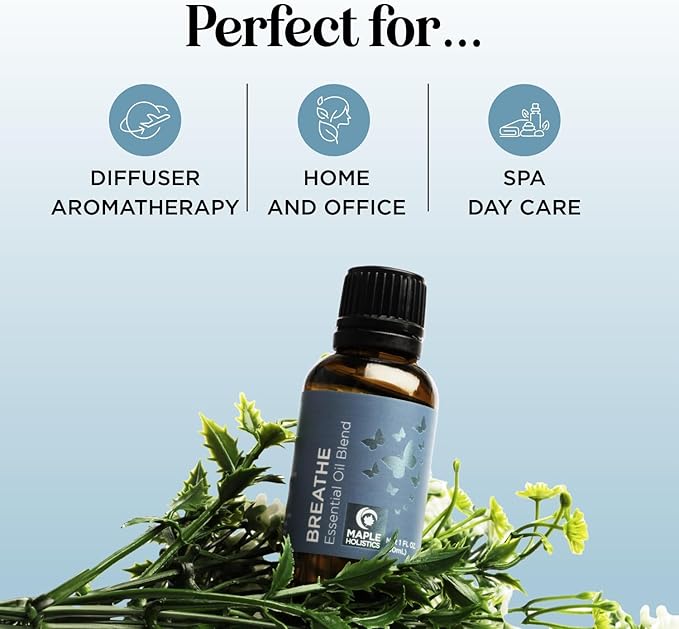 Breathe Essential Oil for Diffuser - Invigorating and Refreshing Breathe Essential Oil Blend with Eucalyptus Peppermint Tea Tree and Mint for Diffusers for Home and Shower Aromatherapy (1 Fl Oz) - Bloomnest