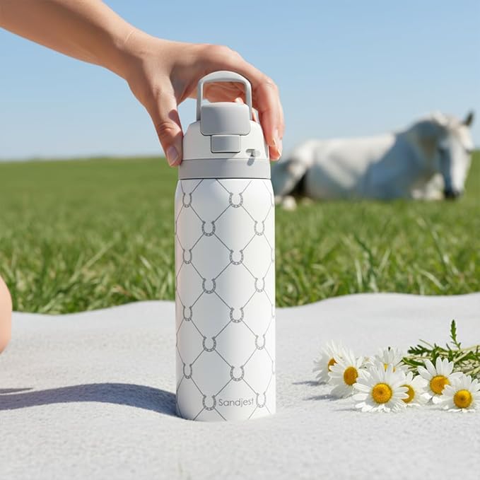 Horse Lover Insulated Stainless Steel Water Bottle with Straw for Sports and Travel, 32oz, Gifts for Women Girls Friends Teens Birthday Christmas (Grey) - Bloomnest