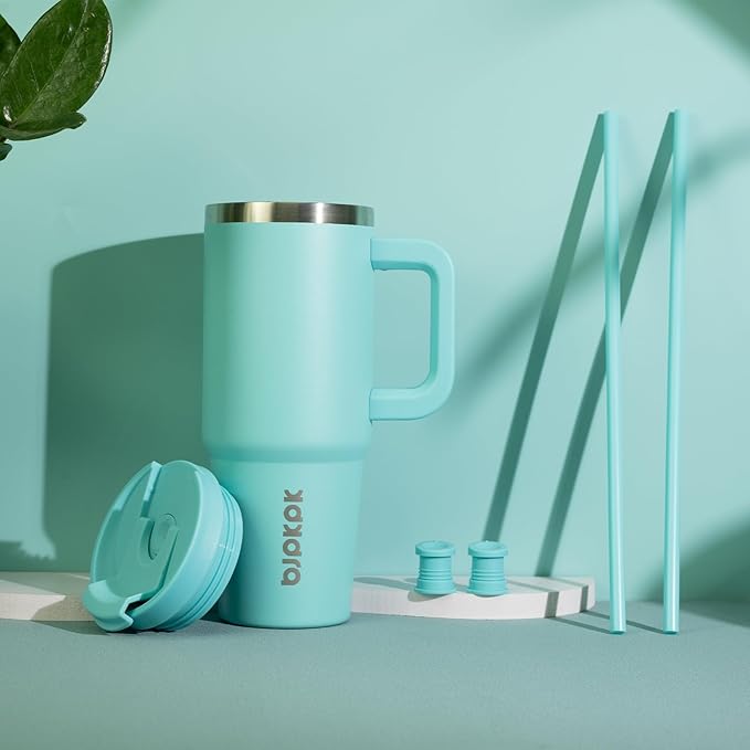 BJPKPK 30 oz Insulated Tumbler With Lid And Straw Stainless Steel Tumblers Cup With Handle For Women And Men,Turquoise BJPKPK