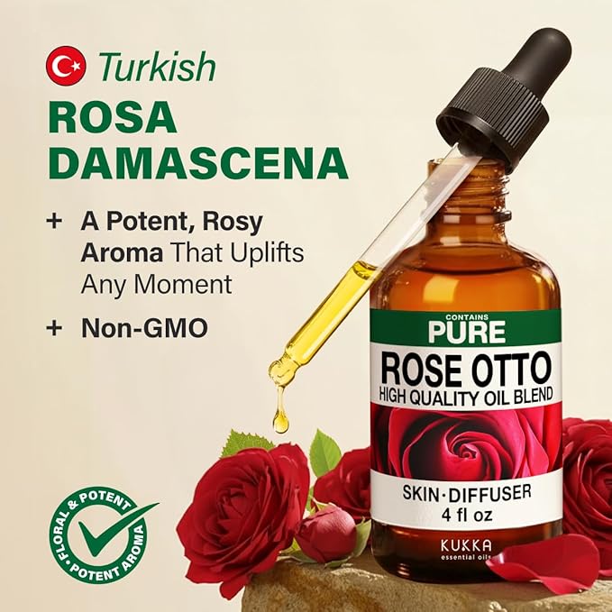 KUKKA Rose Otto Essential Oils - 4 Fl Oz - for Hair, Skin, Diffuser, Aromatherapy & DIY Soap Making Scent - Bloomnest