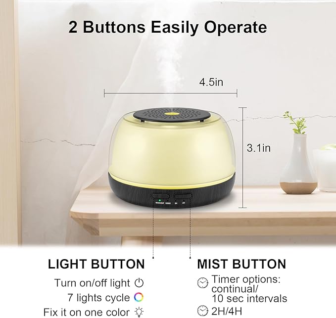 300ML Essential Oil Diffuser - 8-Hour Aromatherapy with Remote Control, 7-Color LED Lights, 4 Timer Settings for Home - Bloomnest