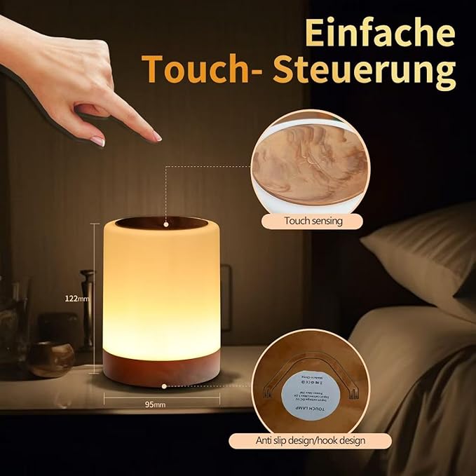 OORUN Touch Bedside Table Lamp,13 RGB Colors & 5 Brightness, USB Rechargeable Desk Lamp, Remote Control Dimmable Night Light with RGB Color Changing,Portable Lamp for Baby, Bedroom, Living Room - Bloomnest