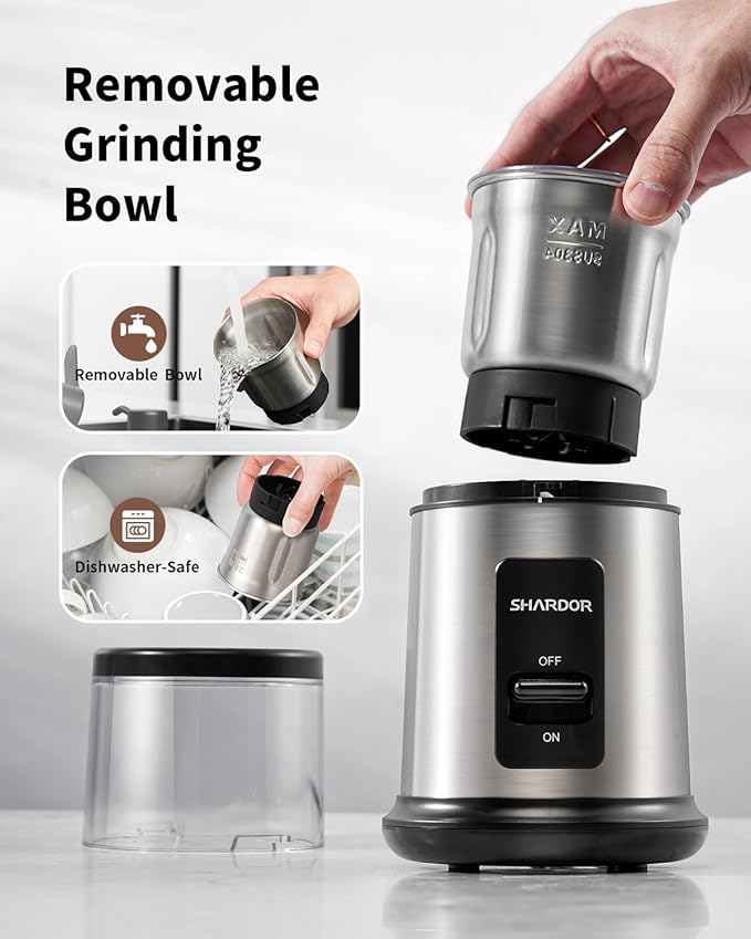 SHARDOR One Touch Coffee Grinder Electric, Spice, Herb, For Coffee Bean Spices and Seeds with 1 Removable Stainless Steel Bowl, Dry Grinder, Silver - Bloomnest